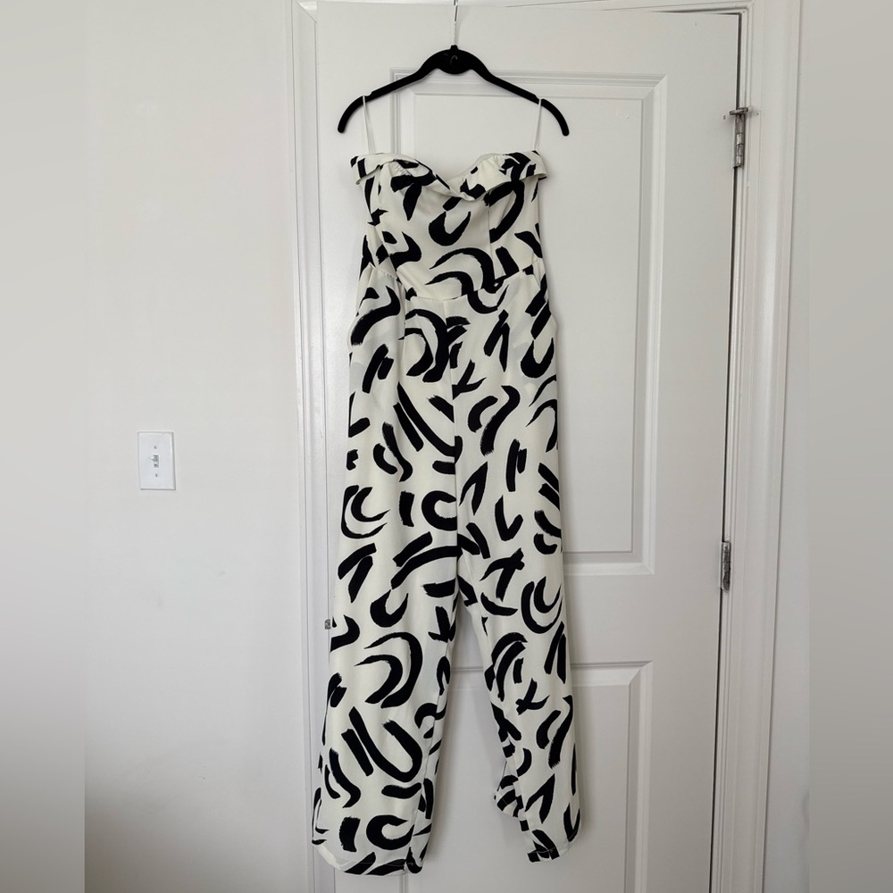 Black and Cream Smocked Jumpsuit